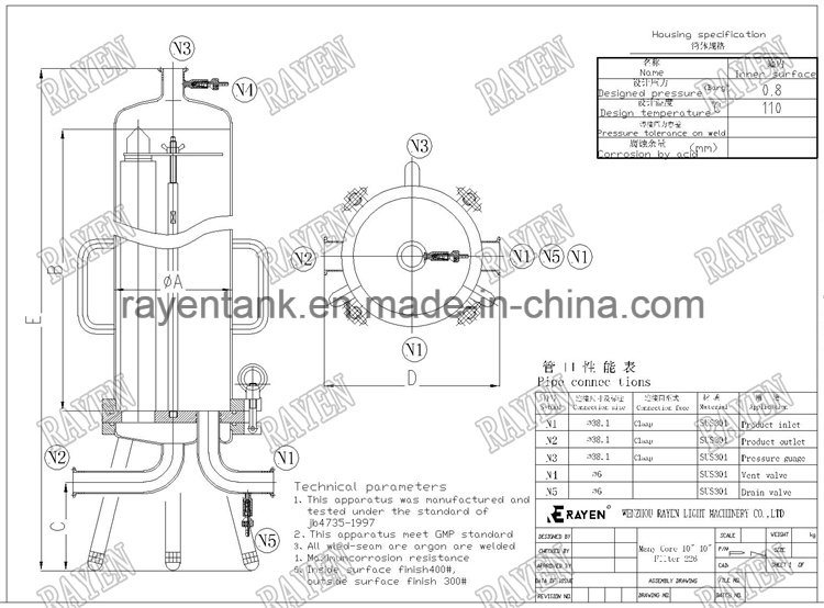 SUS304 or 316L Stainless Steel Single Filter Housing Millipore Filter