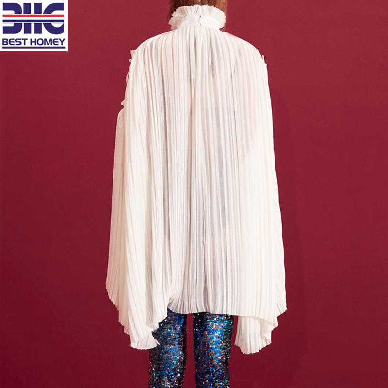 Drop Shoulder Design Pure White Pleated Women Dresses
