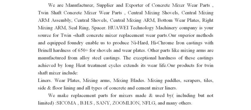 Filter Element for Concrete Mixer Spare Parts