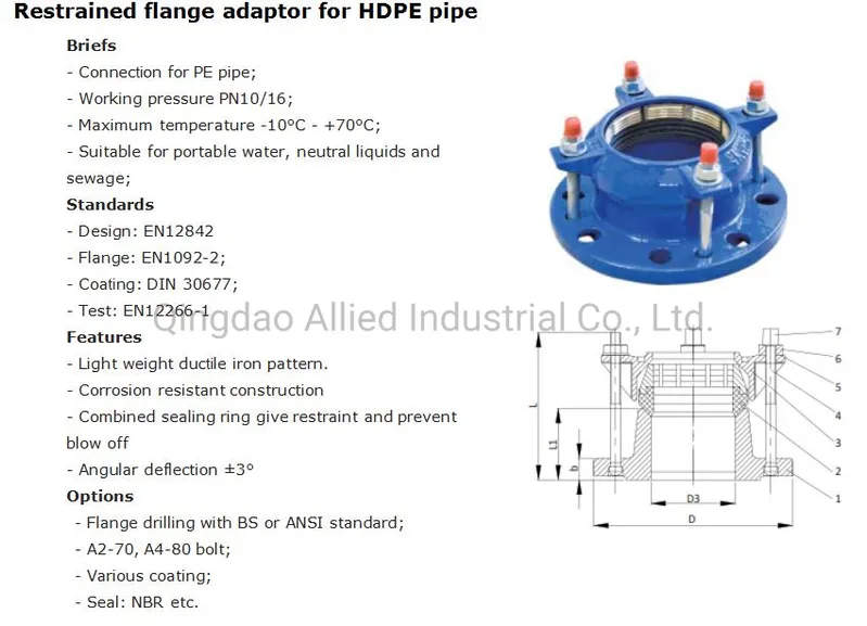 HDPE Pipe Restrained Flange Adaptor, Ductile Iron Flange Adaptor