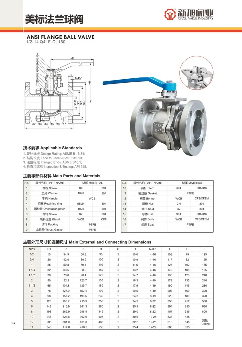 Class 150 Stainless Steel ANSI 304/316 Floating Flange Ball Valve