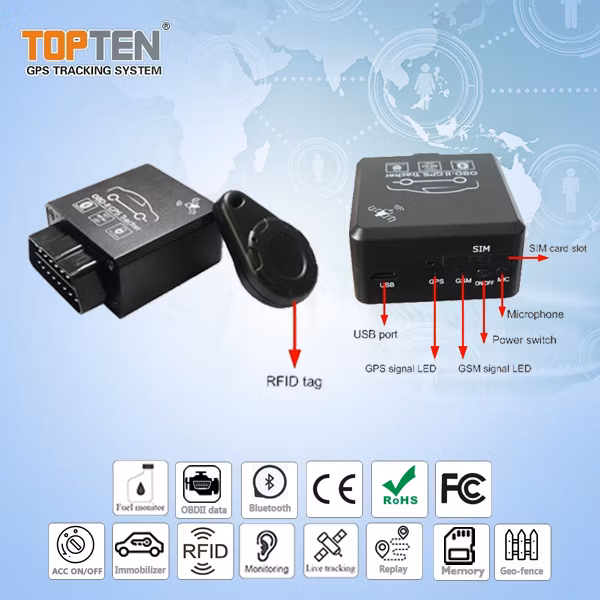 GPS Obdll Tracker Detect Fuel Consumption, Read Error Code, RFID Driver Fleet Tracking Tk228-Ez