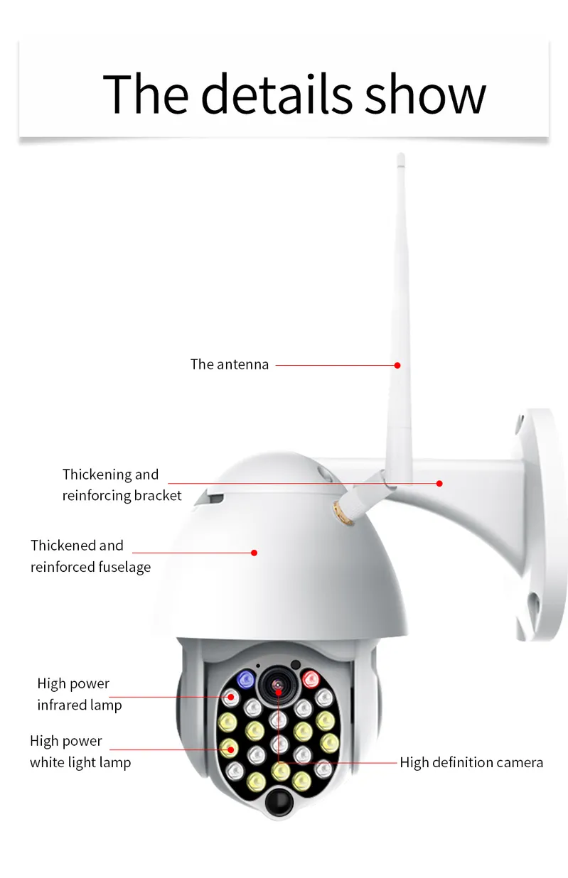 HD 1080P Wireless Wired PTZ WiFi IP Camera