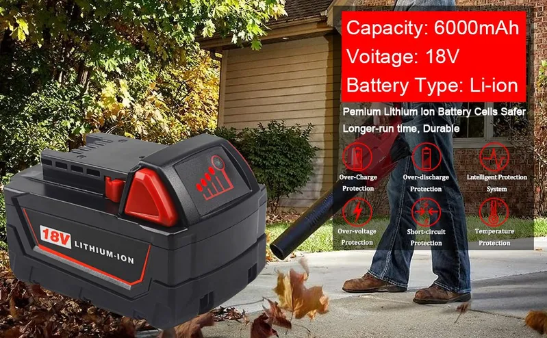 M18 6.0ah 18V Replacement Power Tool Battery Compatible with Milwaukee Lithium-Ion Battery Pack Cordless