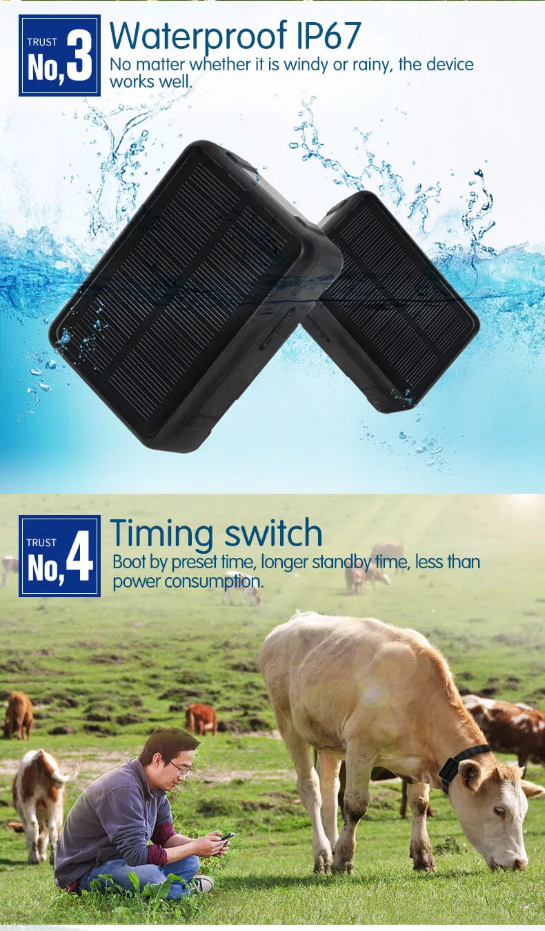 Solar Power Livestock Collar GPS Trackers with Lifetime Free APP Website Tracking