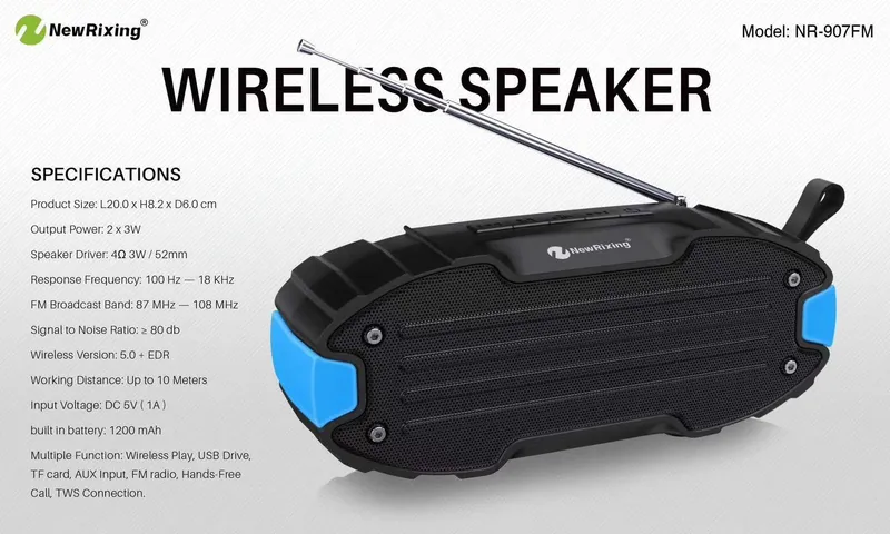 Outdoor Wireless Bluetooth Speaker Nr-907FM, with TF/USB/FM Antenna/Aux/Handsfree/Tws