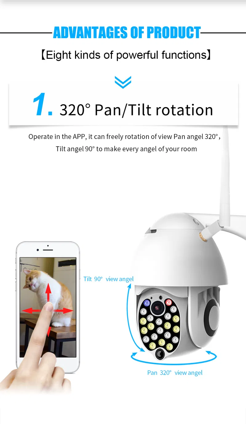 HD 1080P Wireless Wired PTZ WiFi IP Camera