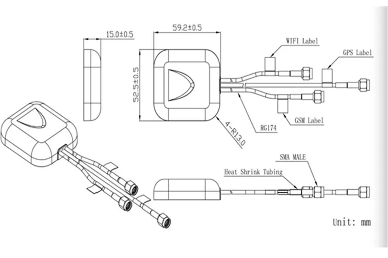 GPS+GSM+WiFi Combo Antenna with SMA Connector