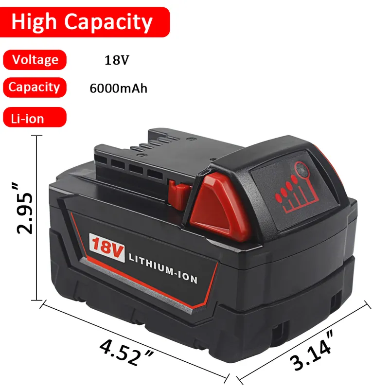 M18 6.0ah 18V Replacement Power Tool Battery Compatible with Milwaukee Lithium-Ion Battery Pack Cordless