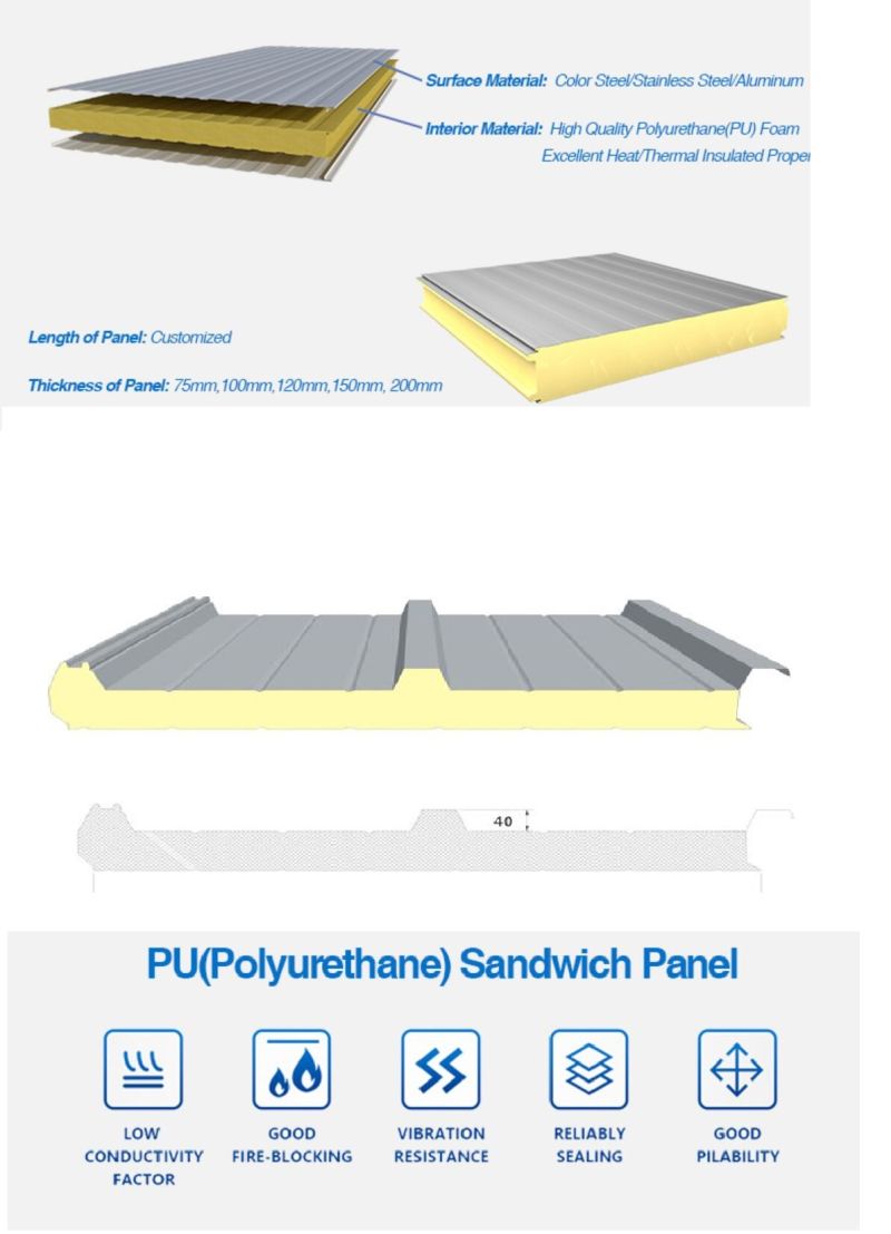 PIR/PUR/PU Polyurethane Sandwich Panel for Food Factory