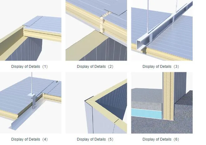 50/75/100/120mm Clean Room Fire Resistant PU/PIR Injection Structural Sandwich Panels