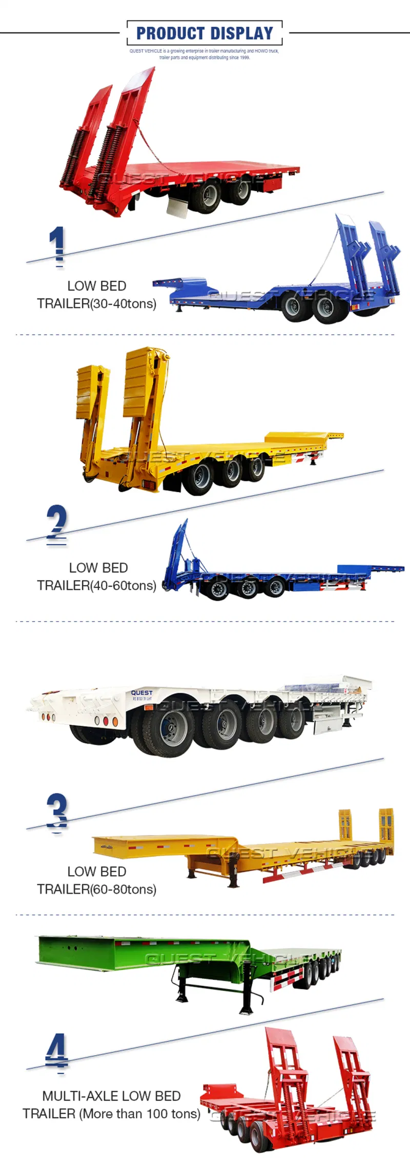 5 Axles 50-80tons Extendable Low Bed Semi Truck Trailer