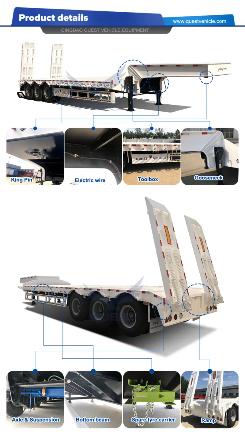 5 Axles 50-80tons Extendable Low Bed Semi Truck Trailer