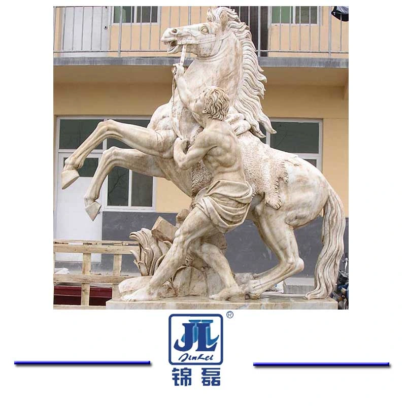 Hand Carved Garden Sculpture, Beige/White Marble Stone Animal Statue Carving for Garden