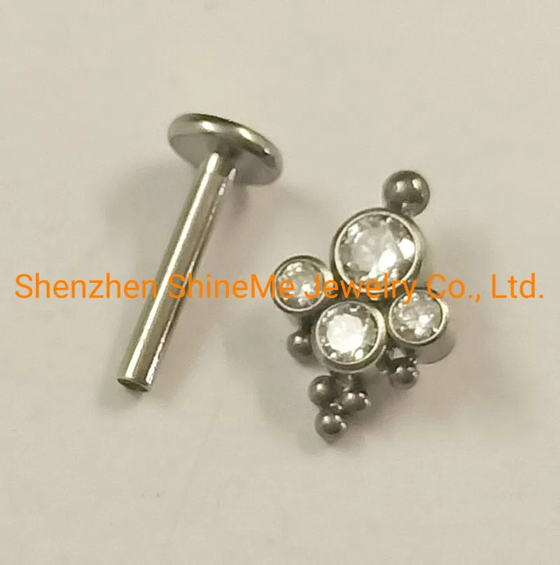 Fashion Jewelry Silver Jewelry Stainless Steel Jewelry G23 Solid Titanium Piercing White Stones Lip Studs Tpn020