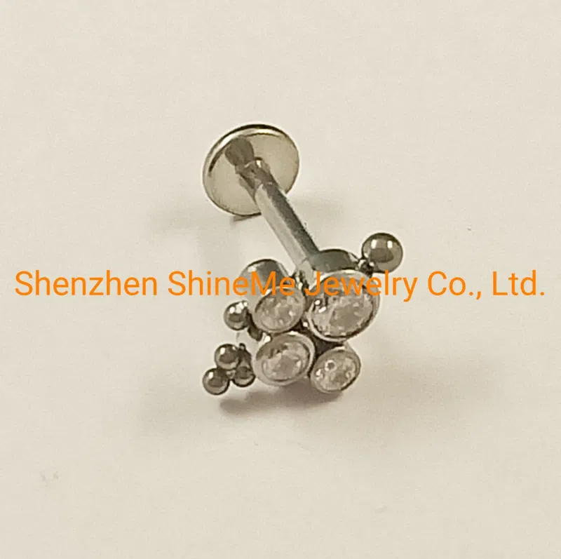 Fashion Jewelry Silver Jewelry Stainless Steel Jewelry G23 Solid Titanium Piercing White Stones Lip Studs Tpn020