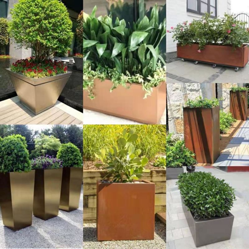 Rusty Metal Square Flower Box/Outdoor Decorative Flower Pot