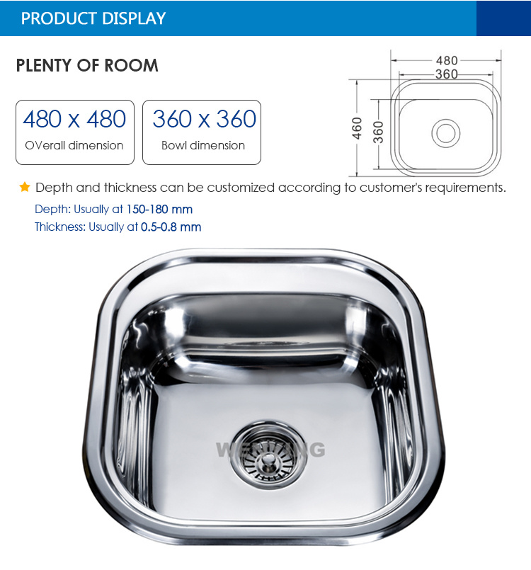 Polished Popular Single Bowl Stainless Steel Sinks 480*460mm