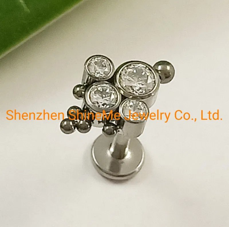 Fashion Jewelry Silver Jewelry Stainless Steel Jewelry G23 Solid Titanium Piercing White Stones Lip Studs Tpn020