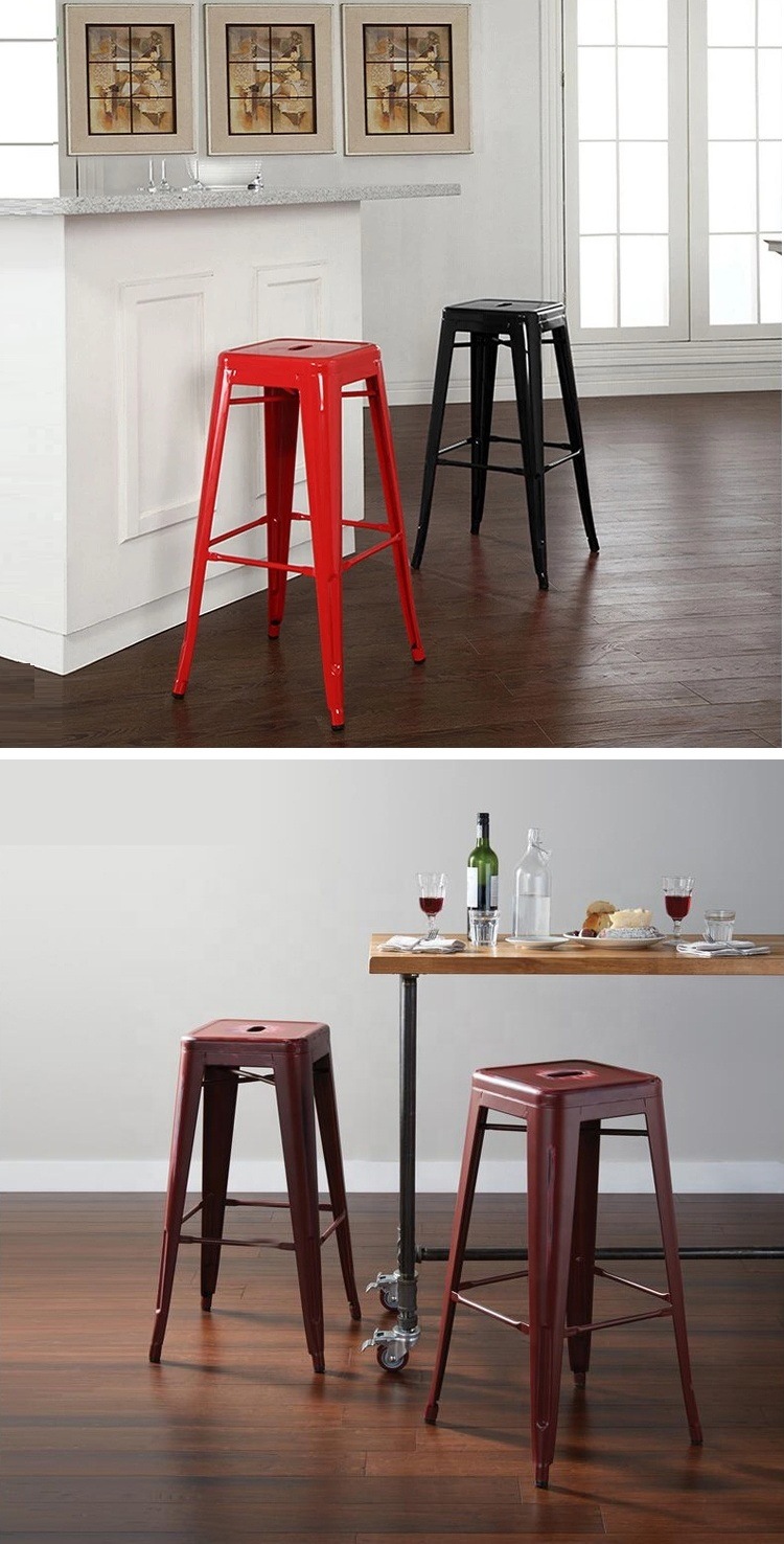 Popular Industrial Style Bar Chairs Colorful Metal Backrest Bar Stools