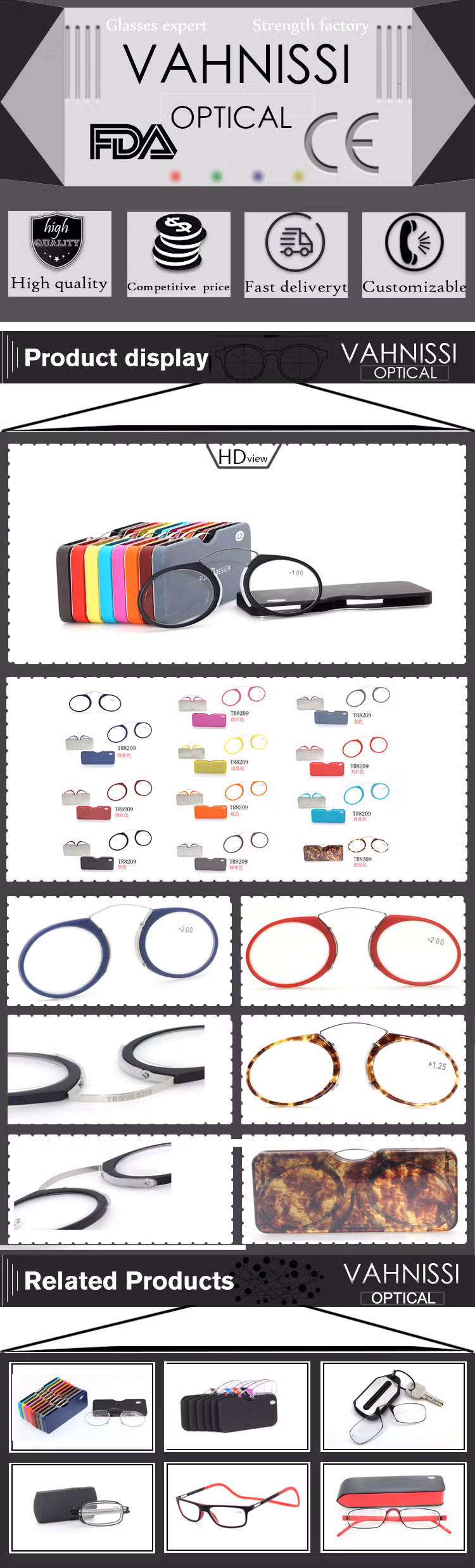 2020 Hot Sale Mobile Phone Leather Case Wallet Pocket Mini Reading Glasses Without Arms