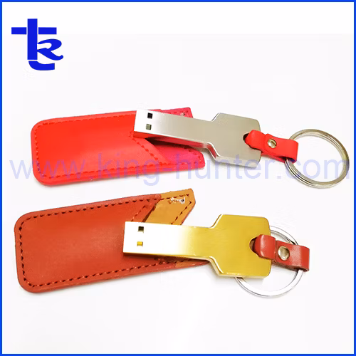 Leather Pouch with USB Flash Drive Keychain Pendrive