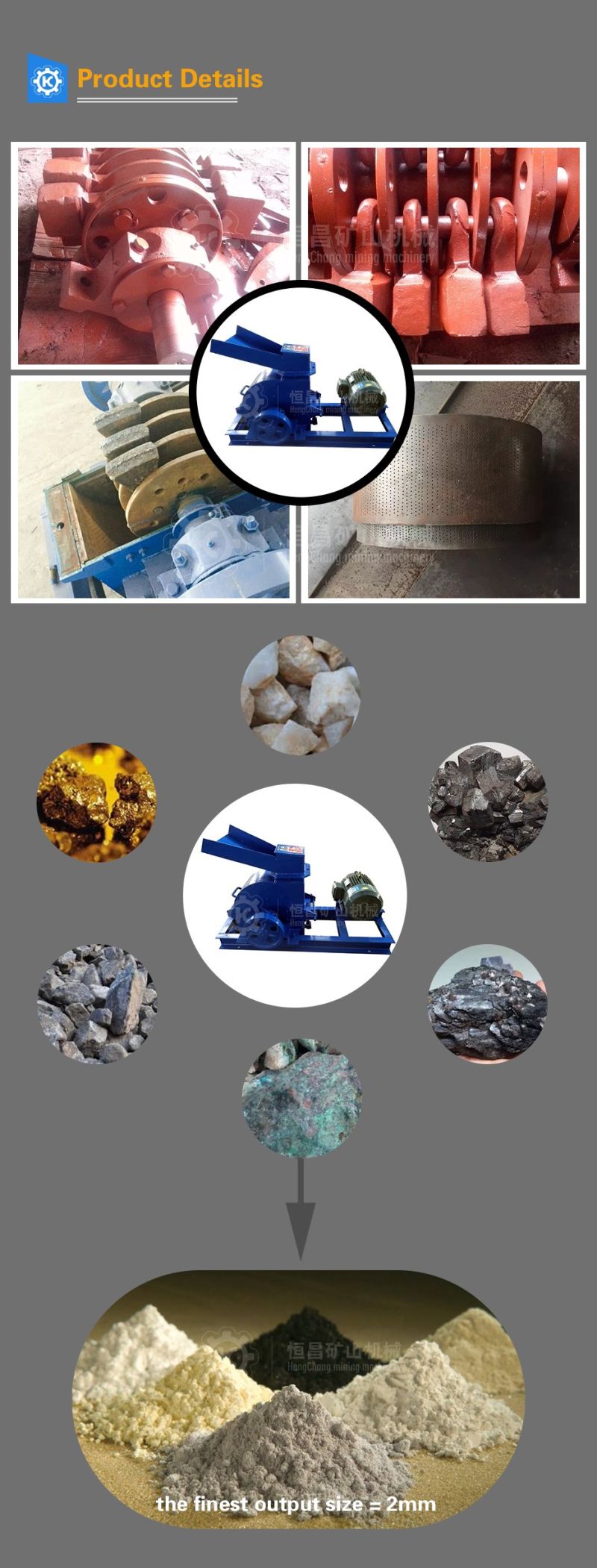 Gold Mining Machine Stone Breaking Crusher Machine 400X500 Rock Hammer Mill with Diesel Engine