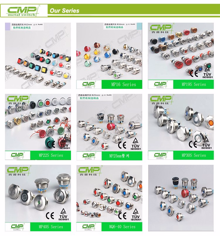 CMP Momentary or Locking 16mm Waterproof Metal LED Button Switch