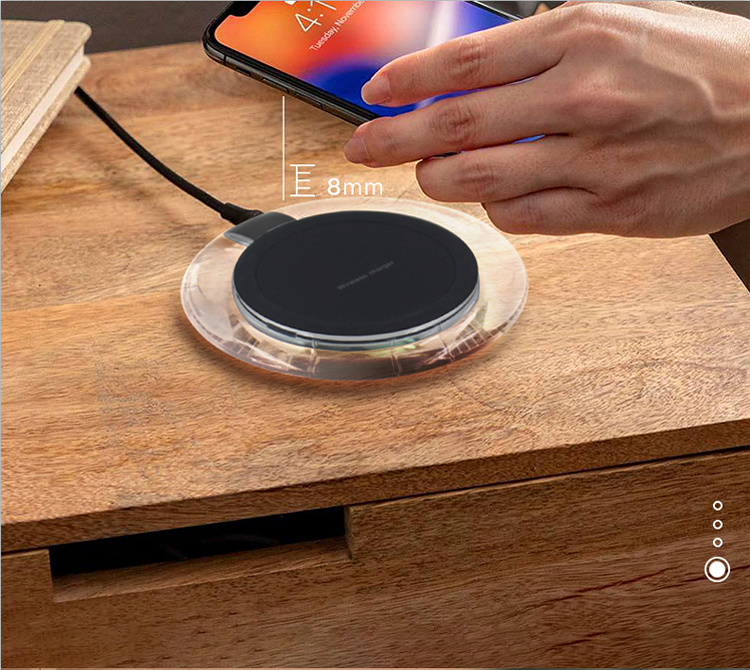 Round flat transparent material desktop mobile phone 10W smart wireless fast charger
