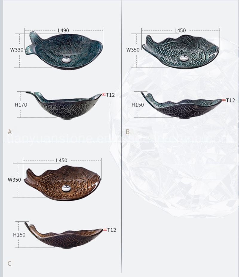 Fish-Shaped Glass Wash Basin for Seafood Restaurant