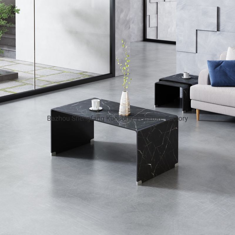 Bent Glass Coffee Table in Modern Style in Marble Color