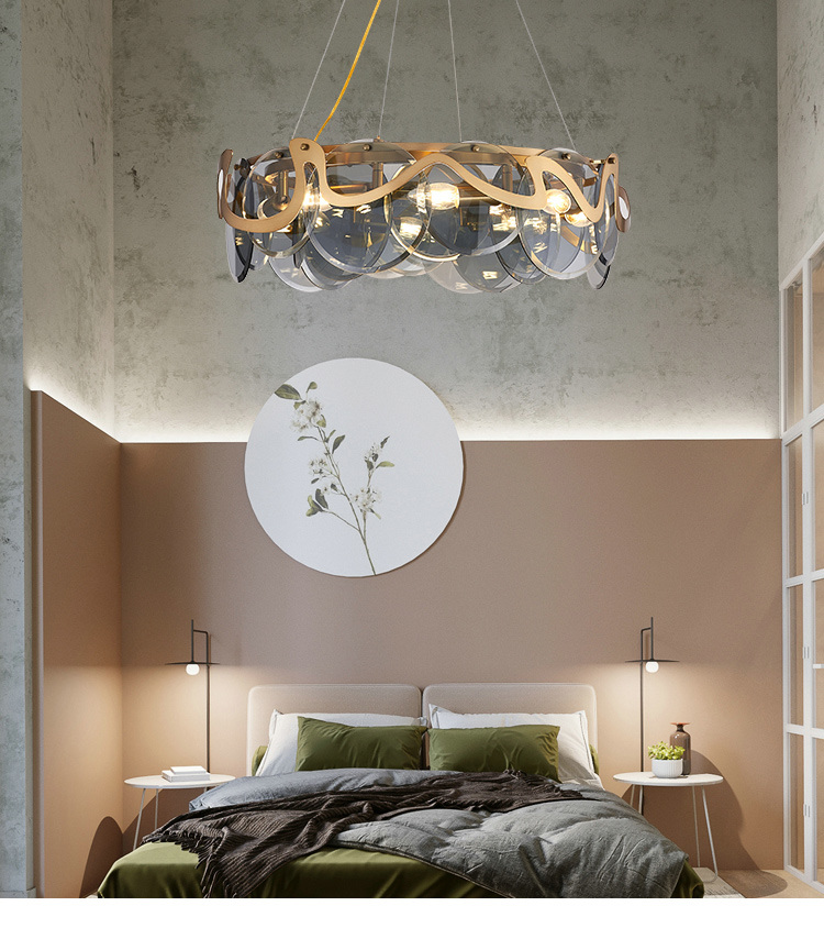 Modern Luxury Decorative Round Metal and Glass Shade LED Chandelier&#160; for Living Room Bedroom