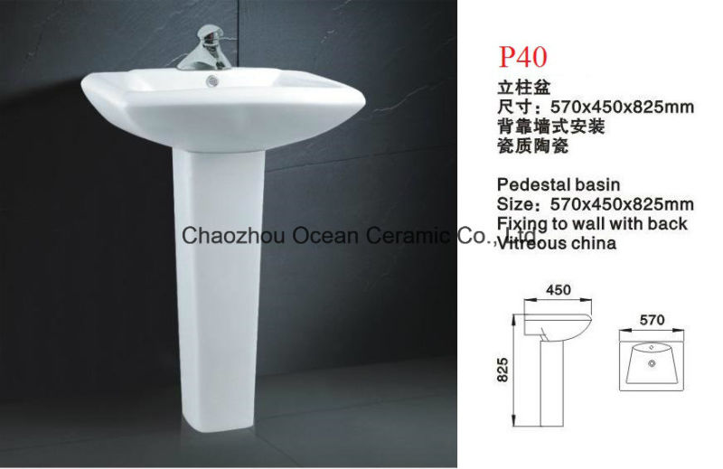 P40 Stock Promotion Pedestal Sink, Bathroom Lavatory, Pedestal Washbasin
