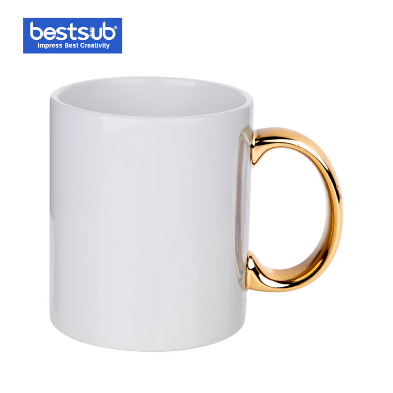 Bestsub Sublimation 11oz Plated Ceramic Coffee Mug (Gold Handle)