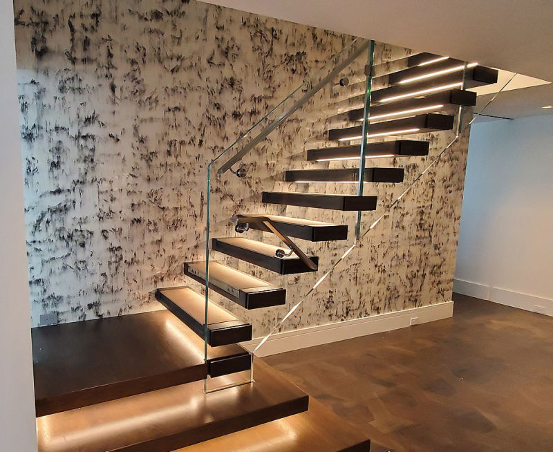 Commercial Metal Tempered Glass Straight Stairs with Glass Railing