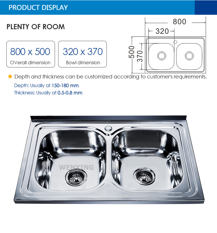 Double Bowl Stainless Steel Kitchen Sink Wash Basin for Russia Market 8050d
