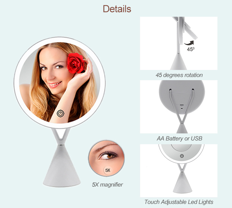 Touch Screen LED Makeup Mirror 5X Magnifying Removable Mirror