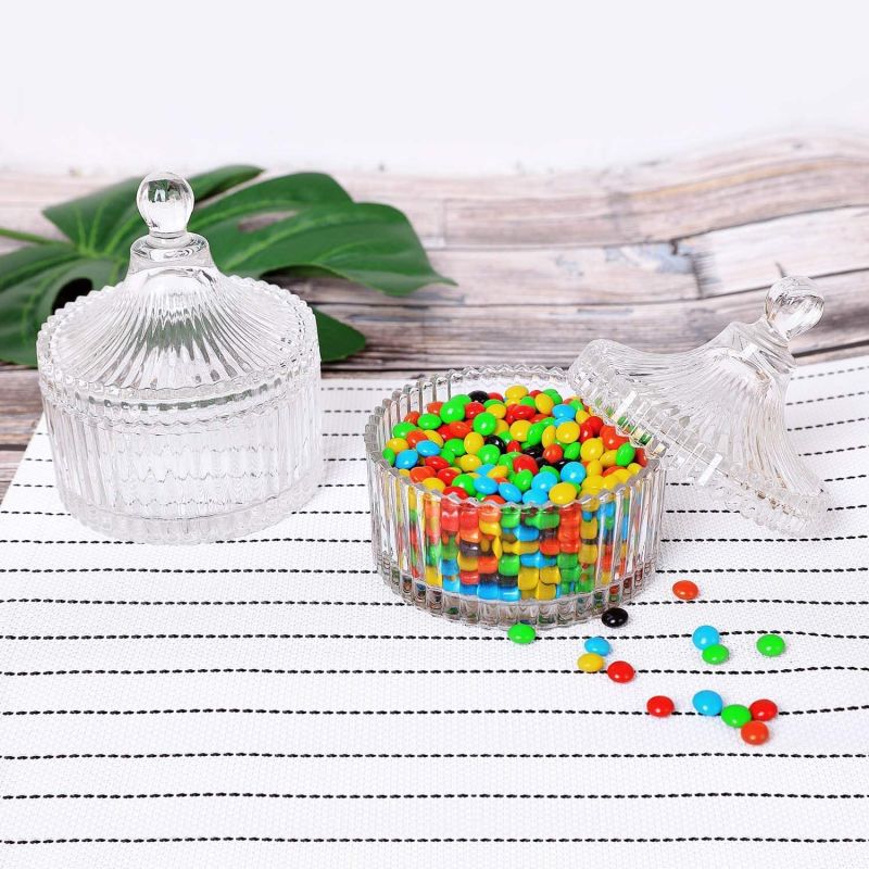 Glass Candy Jar with Lid Decorative Candy Bowl for Home Office Desk