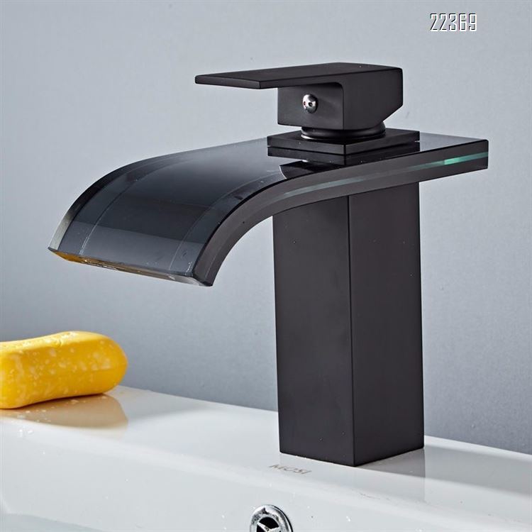 Single Handle Glass Waterfall Matte Black Faucet for Basin