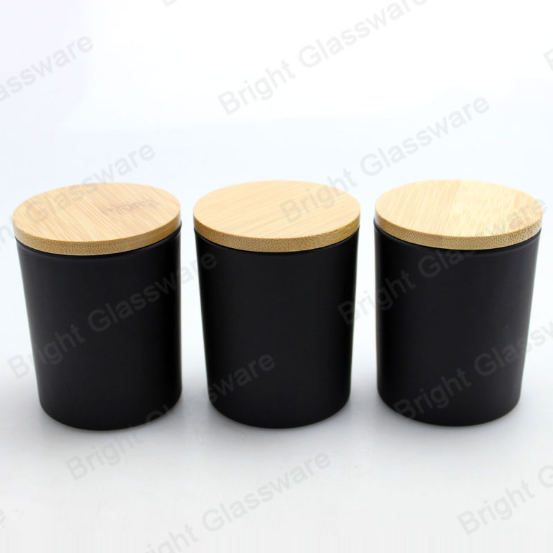 4oz 120ml Matte Black Glass Candle Jars Round Candle Holder with Wooden Lid