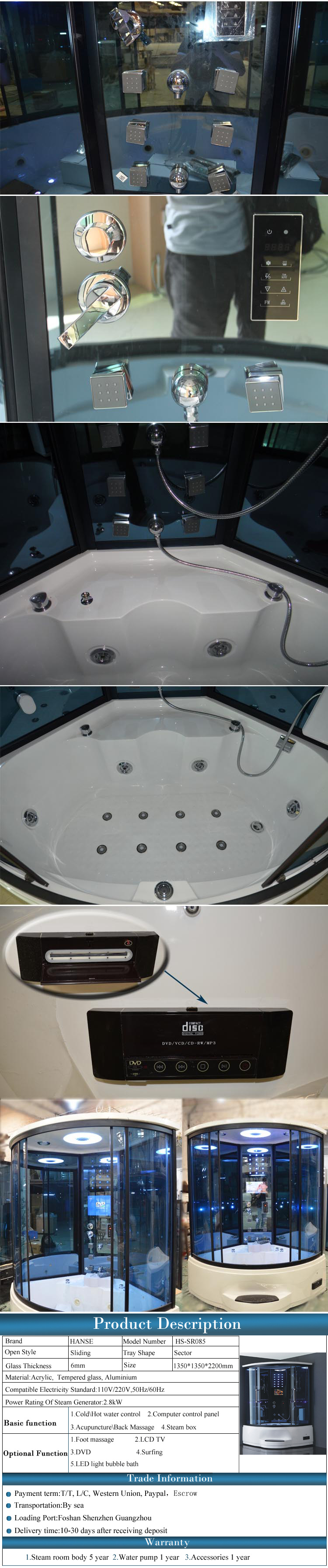 Modern Bathroom Hydro Massage Compact Wet Steam Shower Whirlpool Tub