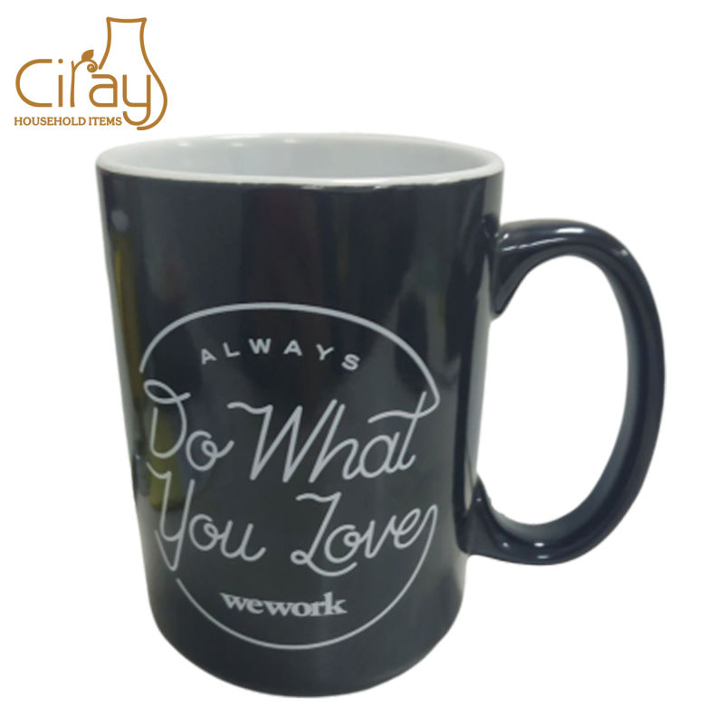 13 Oz Black Color Ceramic Coffee Cup with Customized Logo