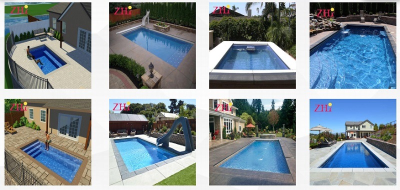 Rectangle Fiberglass Pool with SPA and Tanning Ledge