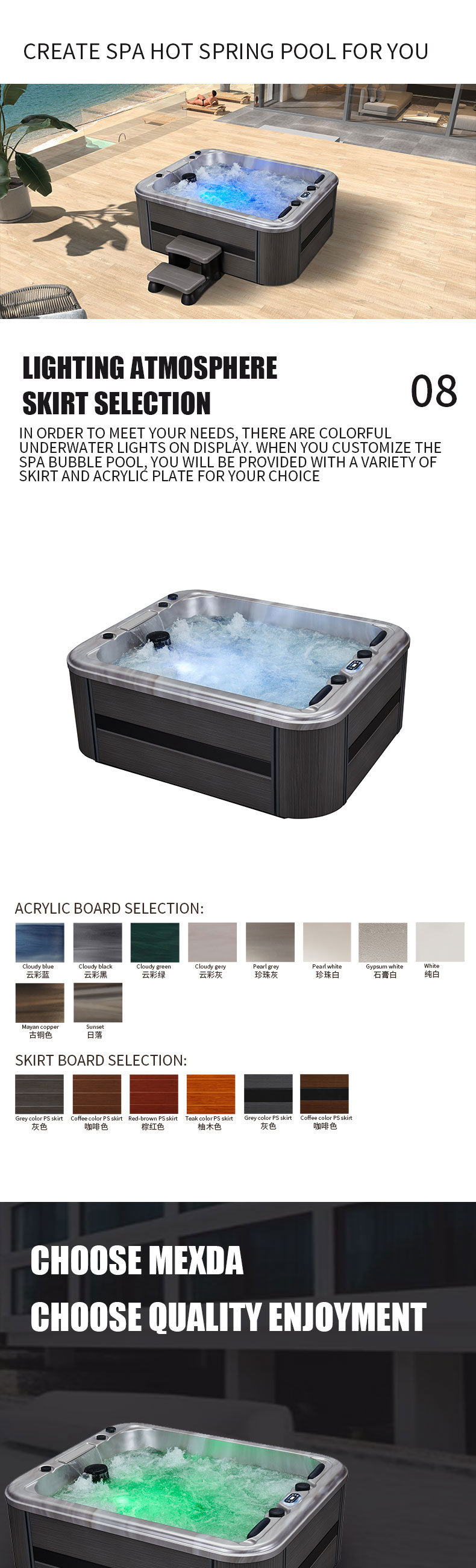 Outdoor Super Large Jacuzzi Hot Tub with Optional Cover for 5 Person