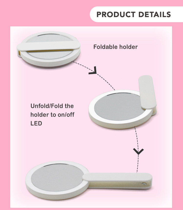 Foldable Handheld LED Makeup Mirror Pocket Mirror