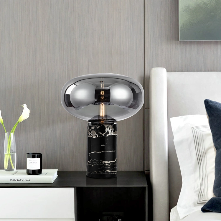 Stained Glass Table Lamp, Marble Base Table Lamp with Glass Cover