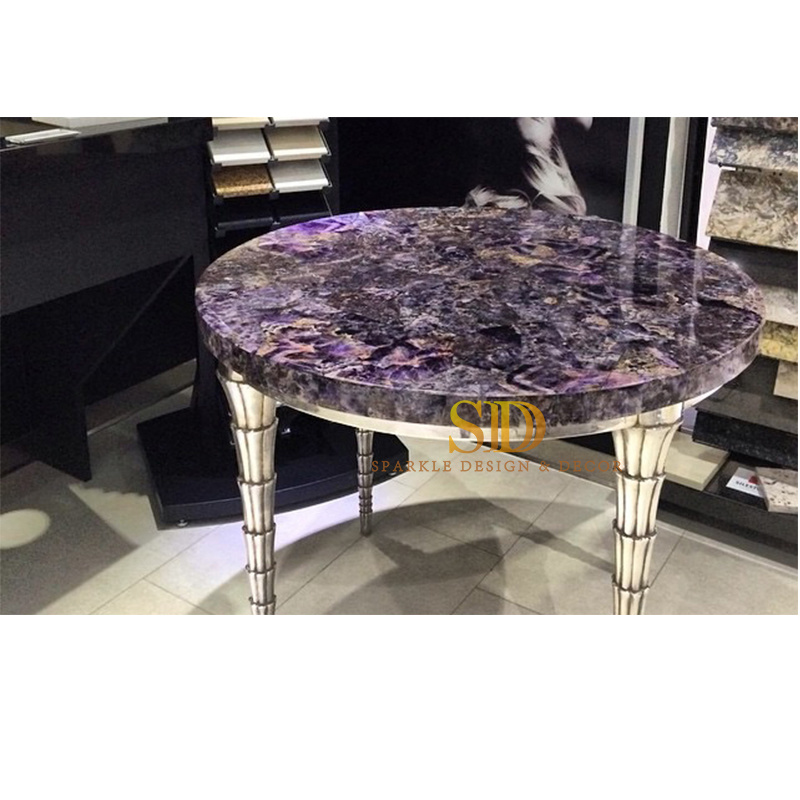 High Class Round Amethyst Semi Precious Stone Coffee Table for Living Room of Villa/Palace