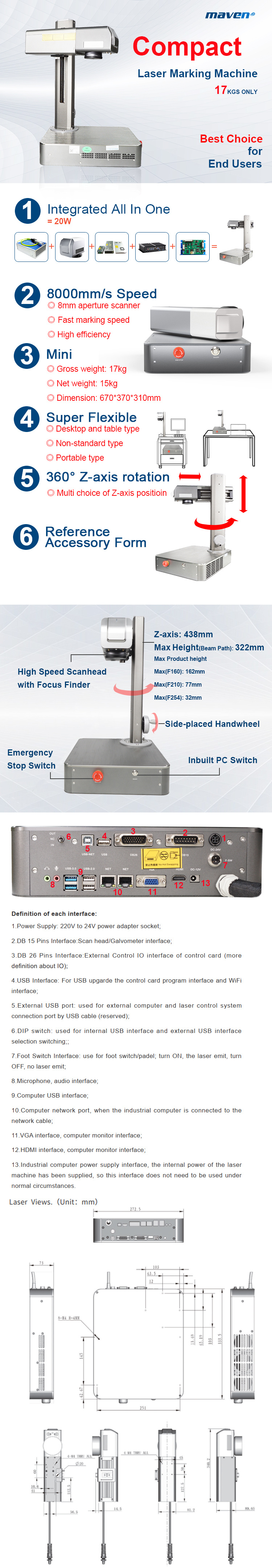 Desktop Metal Brass Customized 3D Crystal Fiber Laser Marking Machine