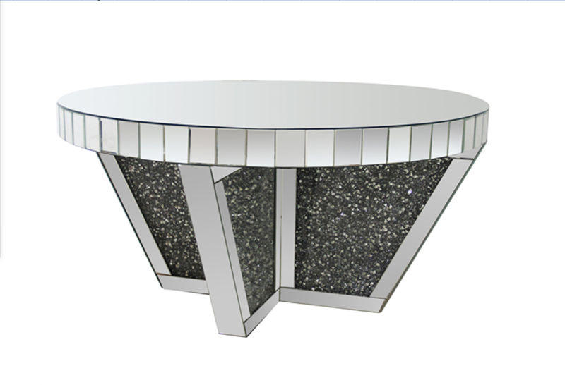 Crushed Diamond Vintage Furniture Wood Mirrored Glass Center Coffee Table