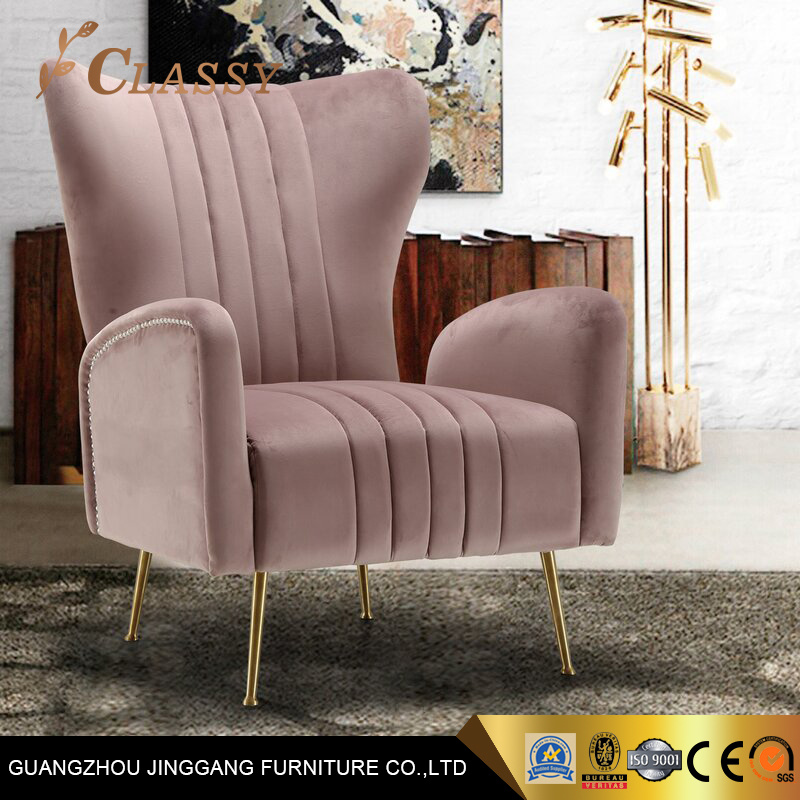 Living Room Furniture Pink Velvet Accent Chair with Stainless Legs